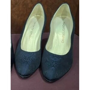 Vintage Charles Jourdan Womens Black Embossed Heels Size 9